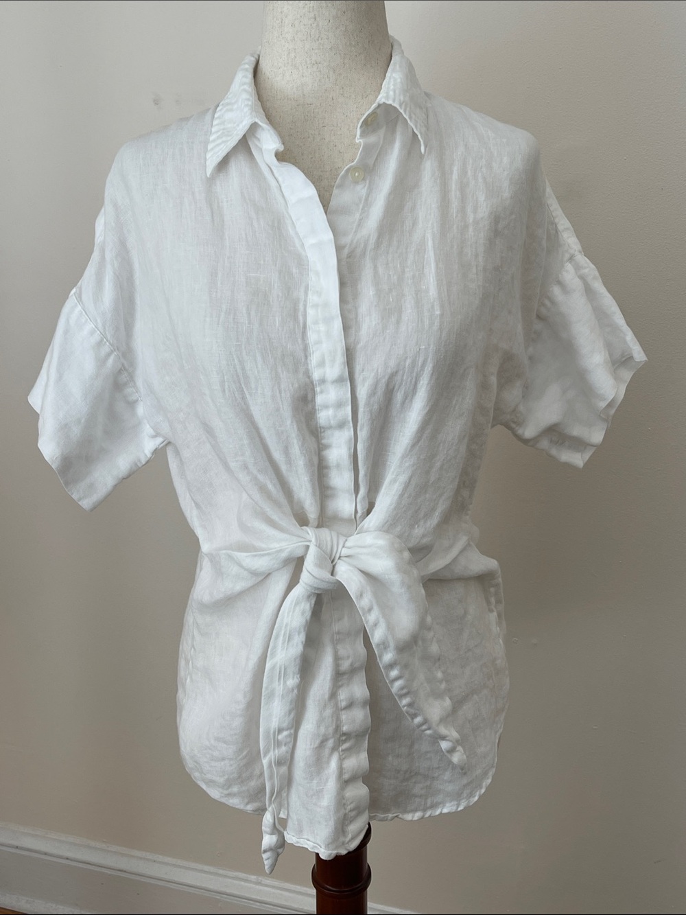 Lauren Ralph Lauren Button Up Linen Shirt Tie Front Small